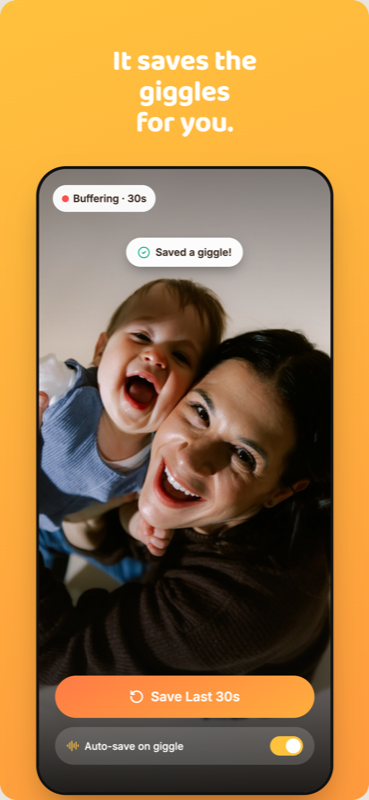 Candid baby camera app detecting a baby's laugh and preparing to save the clip automatically